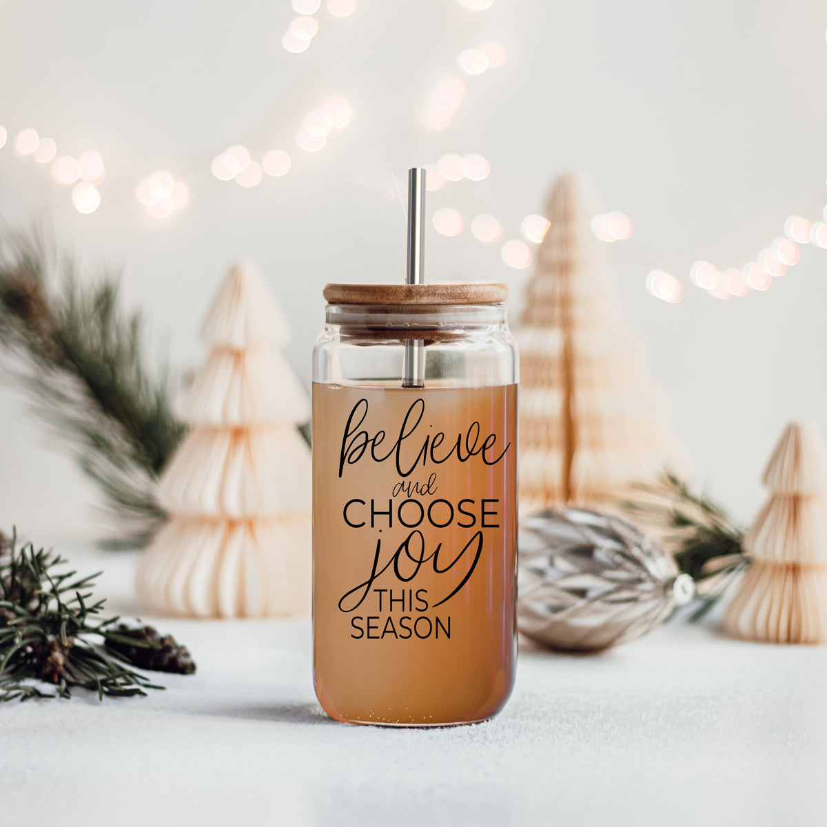 Believe & Joy Glass Cup