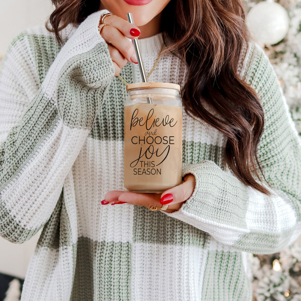 Believe & Joy Glass Cup