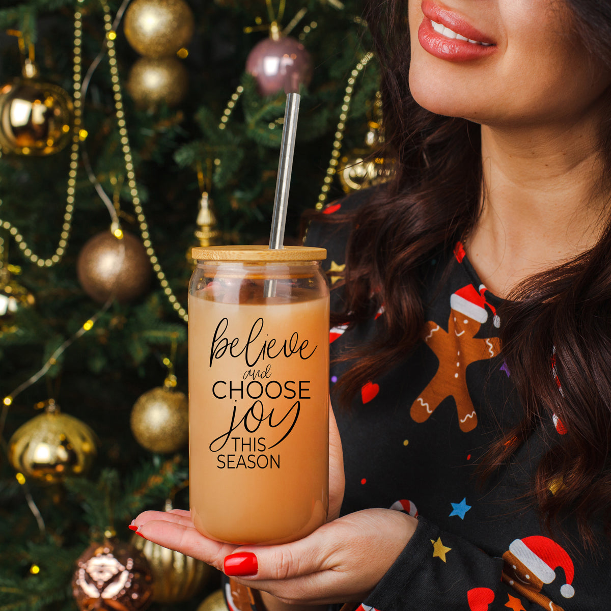 Believe & Joy Glass Cup