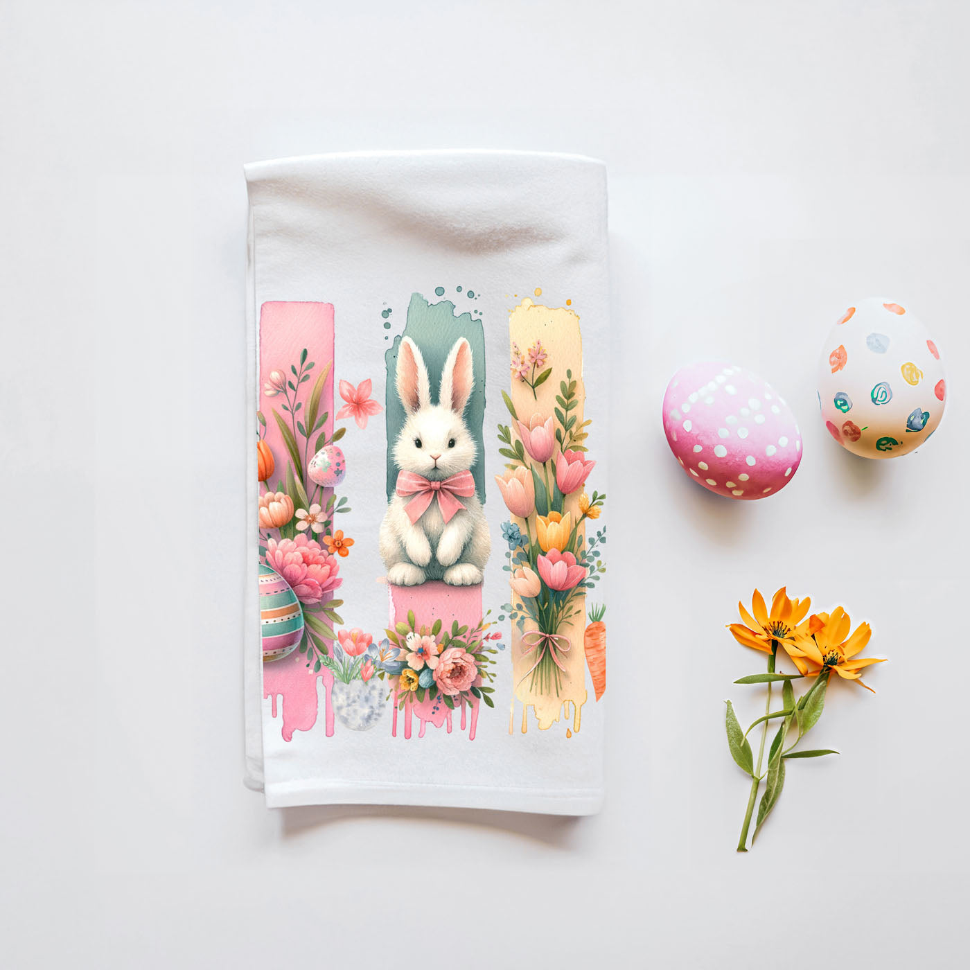 Soft absorbent watercolor kitchen towel spring bunny
Decorative watercolor art towel Easter bunny display
Functional watercolor kitchen towel spring bunny eggs
Artist designed Easter towel watercolor bunny floral
