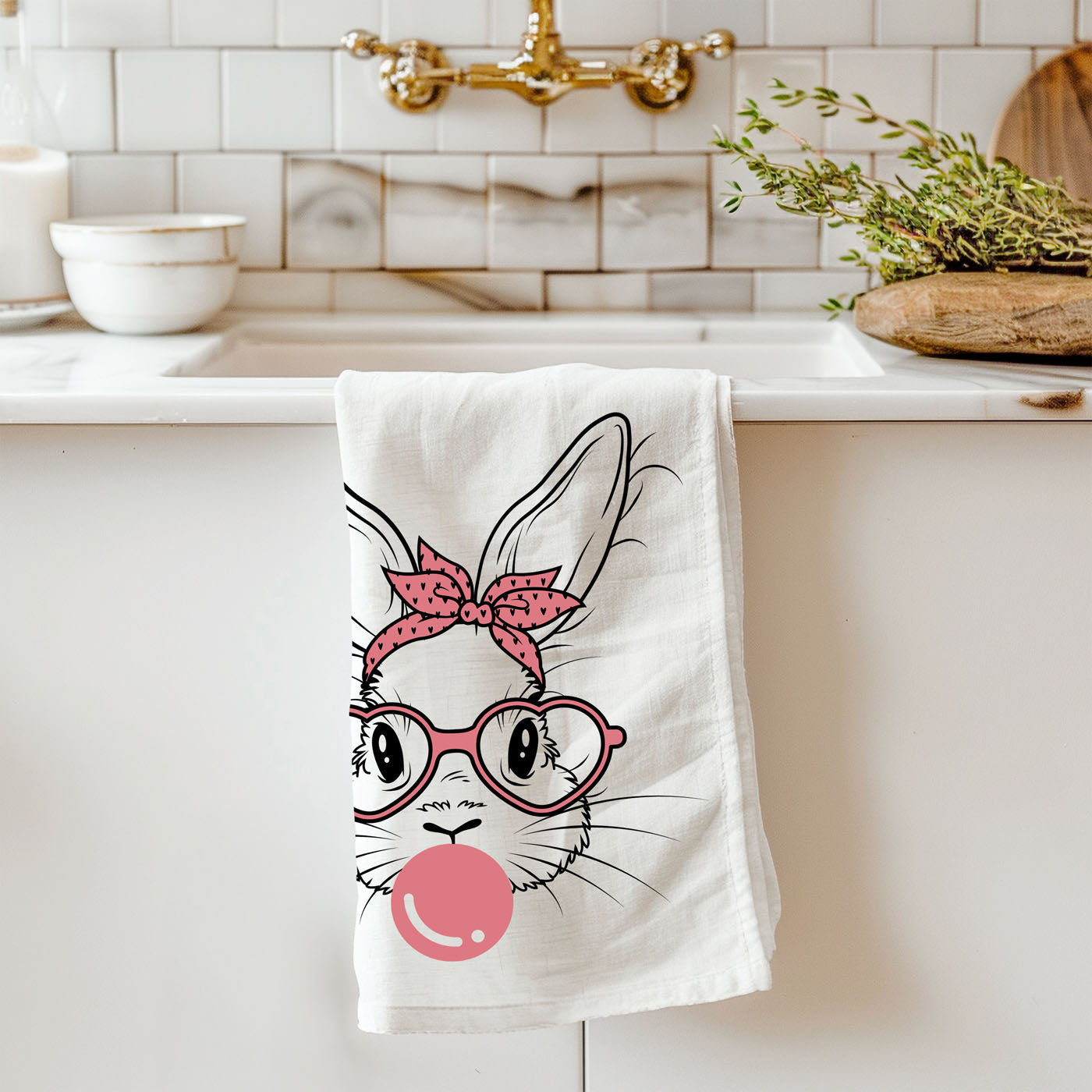 Stylish bunny kitchen towel heart glasses bandana
Bubblegum bubble bunny dish towel Easter modern
Retro bunny kitchen towel pink heart sunglasses