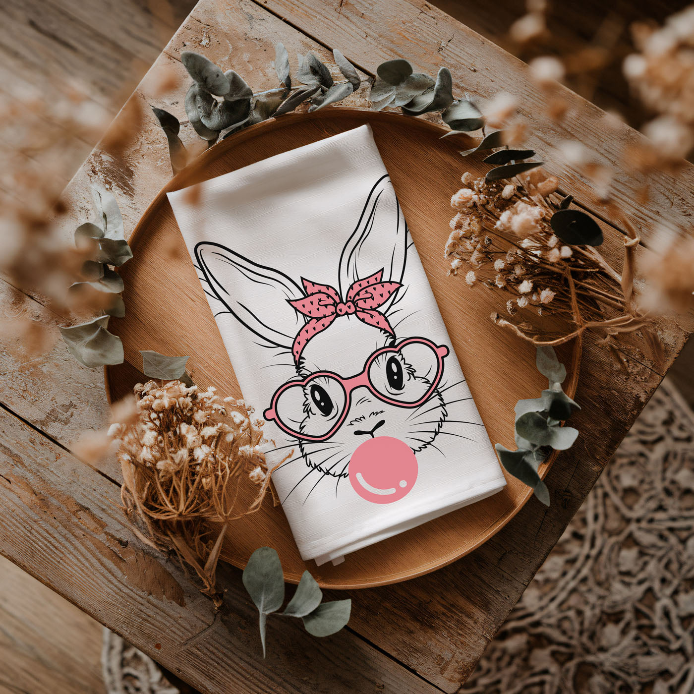 Vintage modern bunny dish towel heart glasses spring
Funky retro bunny kitchen towel bubblegum bubble
Contemporary cool Easter towel bunny bandana pink
Heart shaped glasses bunny kitchen towel bubblegum