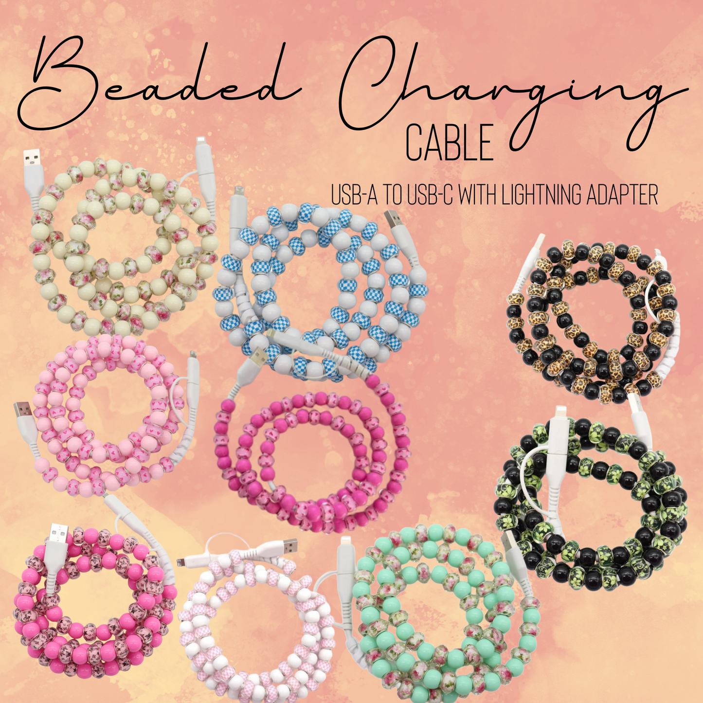 Charging Cord - Beaded - Clear Design - PREORDER 3/14-3/17