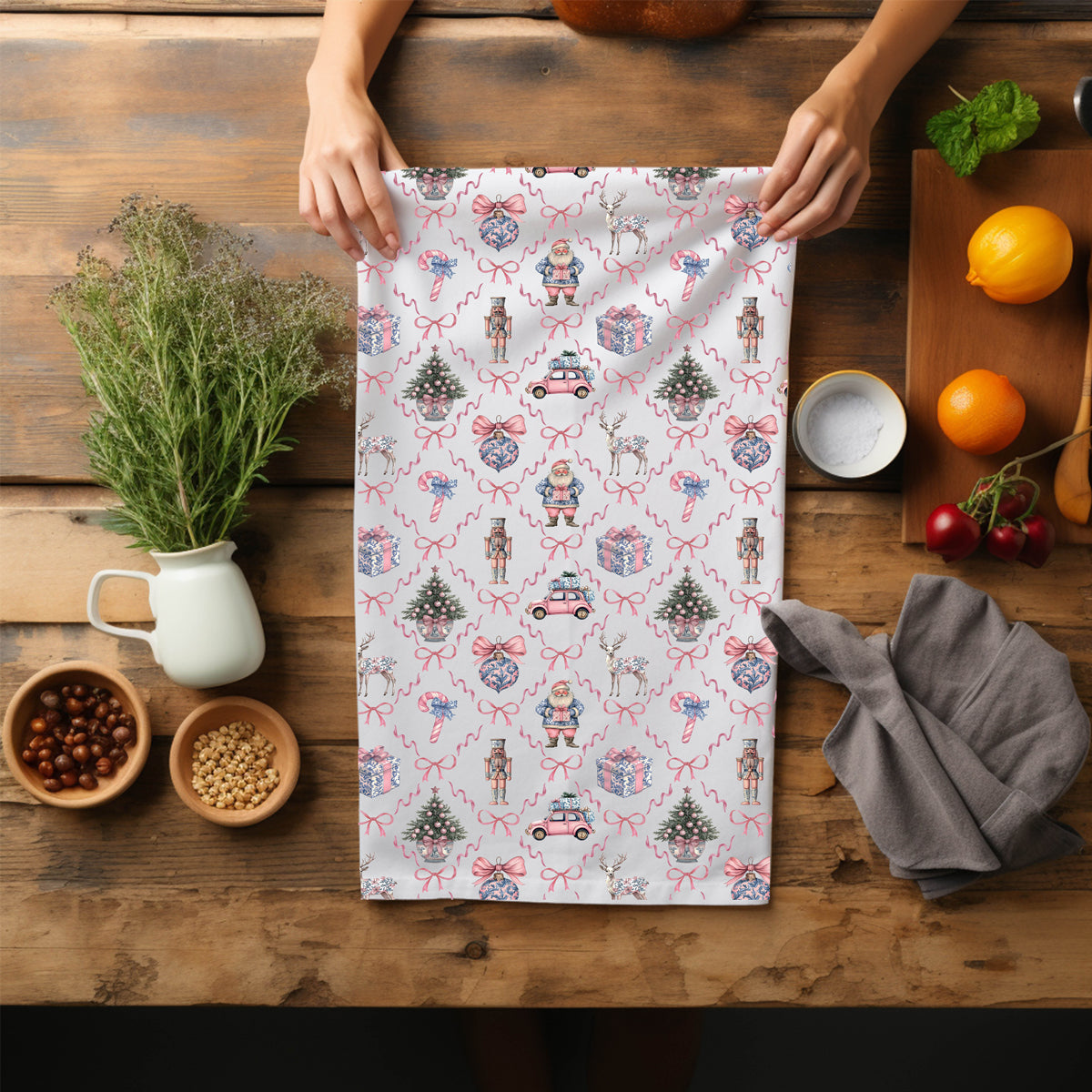 Holiday kitchen essentials pink blue design
Christmas cooking towels flour sack cotton
Christmas kitchen essentials gift
Seasonal kitchen towels gift giving
Holiday home decor gift towels
Christmas kitchen linens gift set