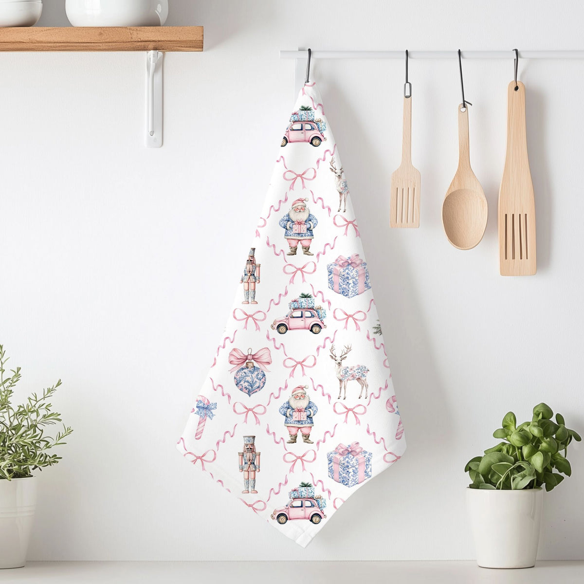 Chinoiserie Christmas dish towels cotton material
Holiday kitchen essentials pink blue design
Christmas cooking towels flour sack cotton