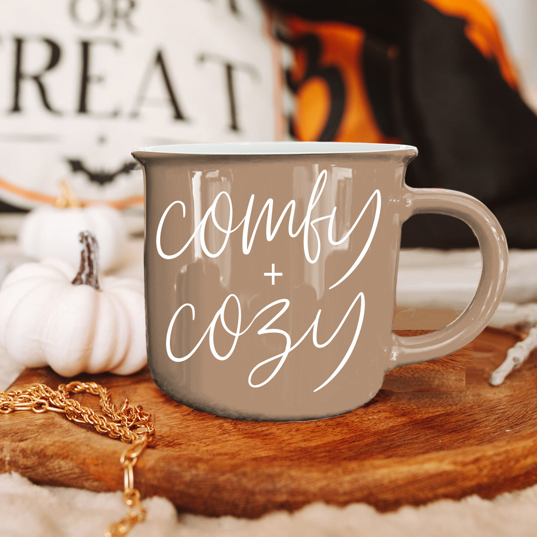 Comfy and Cozy Coffee Mug Brown Ceramic 14.5oz
Comfort Season Coffee Cup Brown with White Text