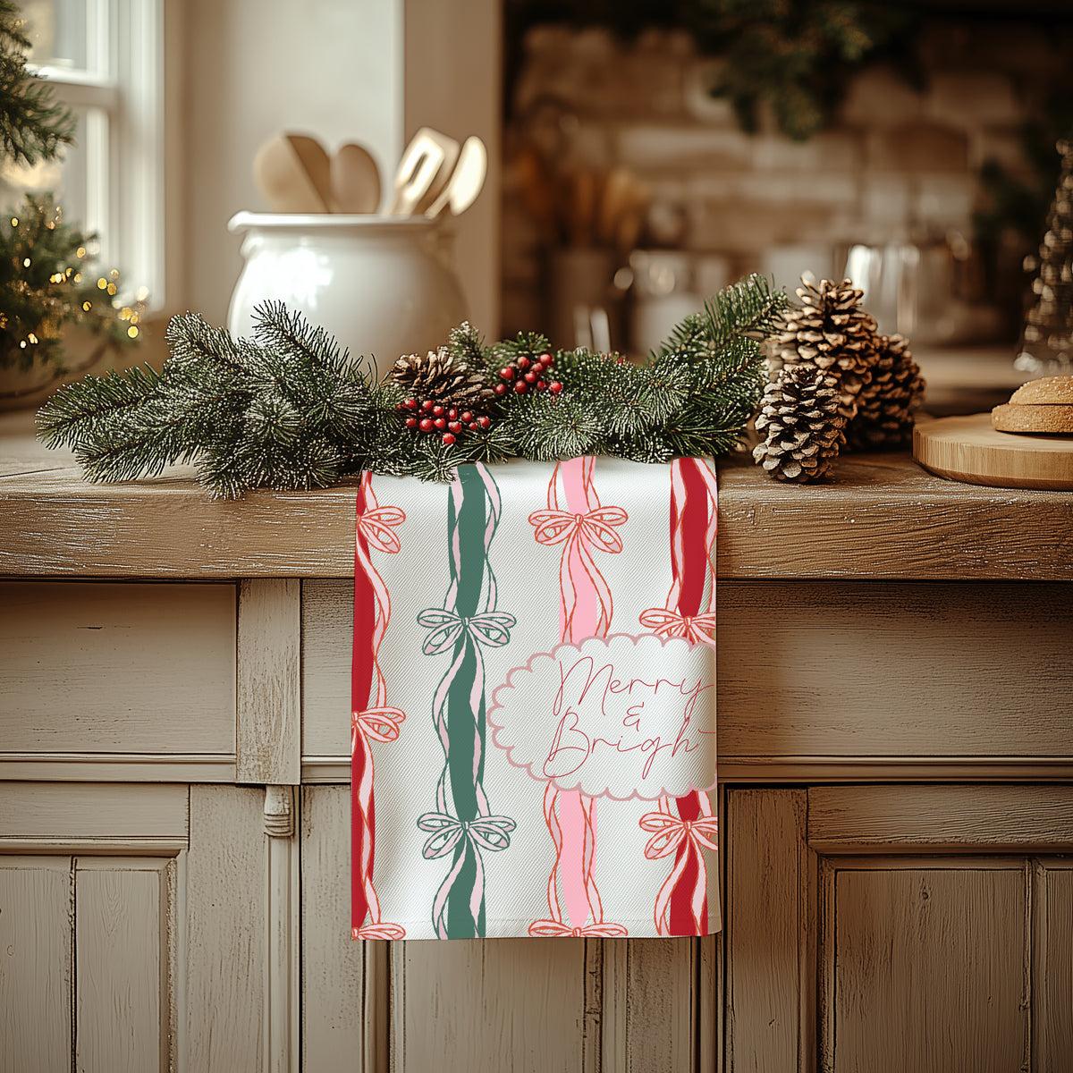 Festive kitchen decor accents
Premium bow Christmas kitchen towel
Luxury Christmas home decor kitchen