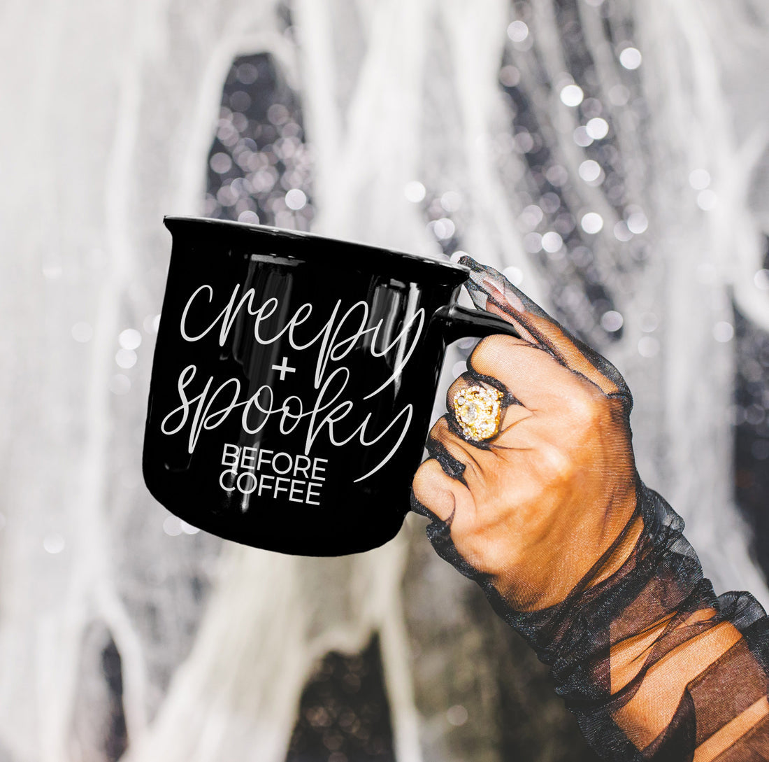 Coffee Lover Halloween Mug Black Ceramic Creepy Before Coffee
Morning Person Halloween Mug Creepy and Spooky Quote