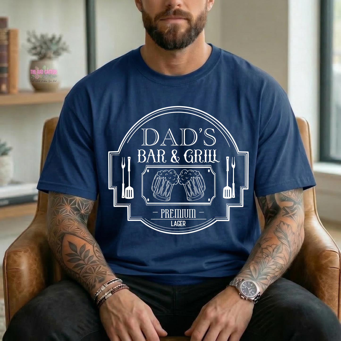 Dad's Bar & Grill White Ink Graphic Tee or Crewneck Sweatshirt