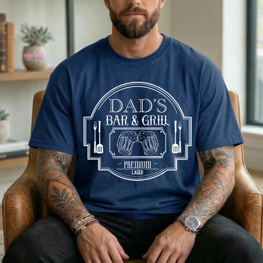 Dad's Bar & Grill White Ink Graphic Tee or Crewneck Sweatshirt