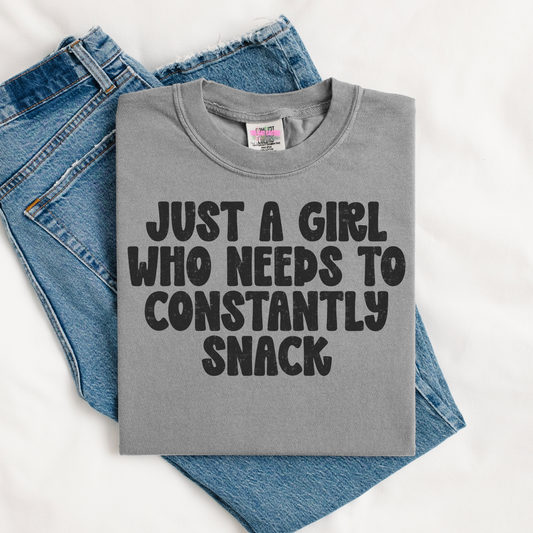 Just A Girl Who Needs To Constantly Snack Graphic Tee or Crewneck Sweatshirt