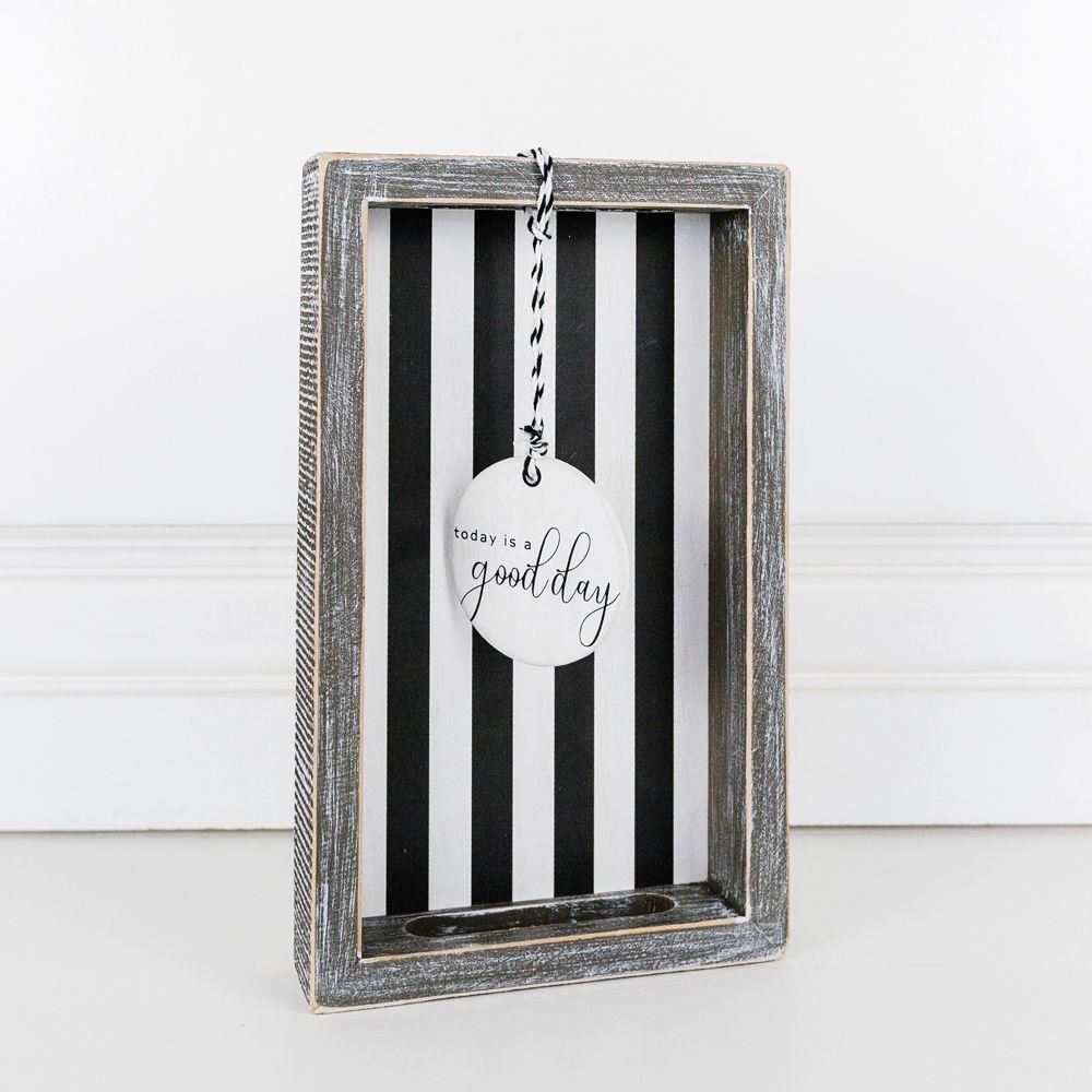 Striped Wooden Tray Box