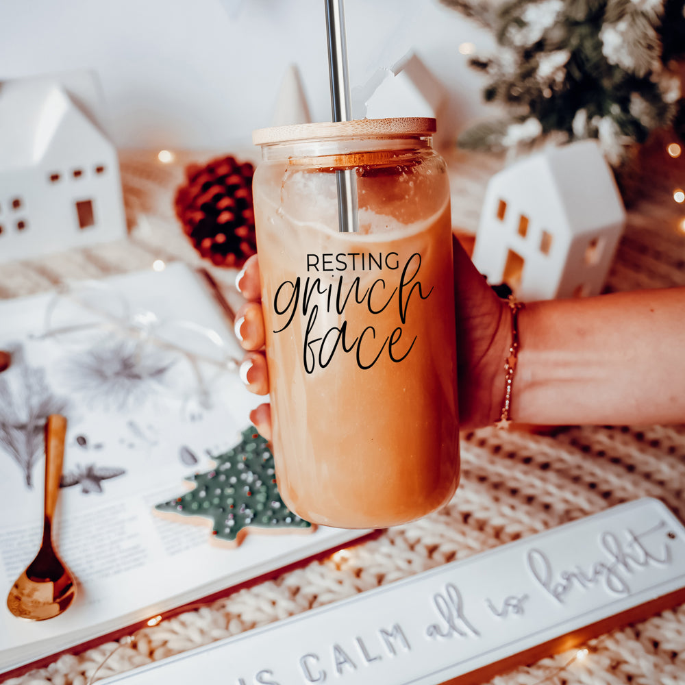 Resting Grinch Face Glass Cup
