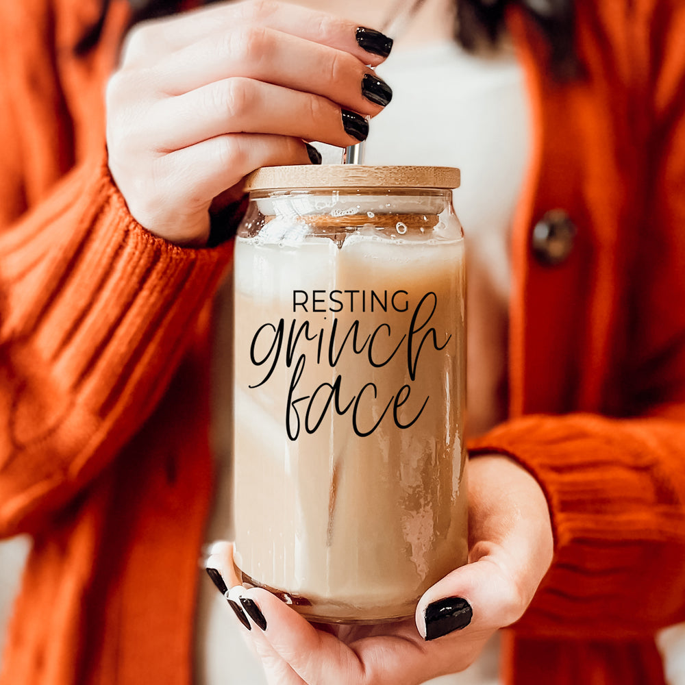 Resting Grinch Face Glass Cup