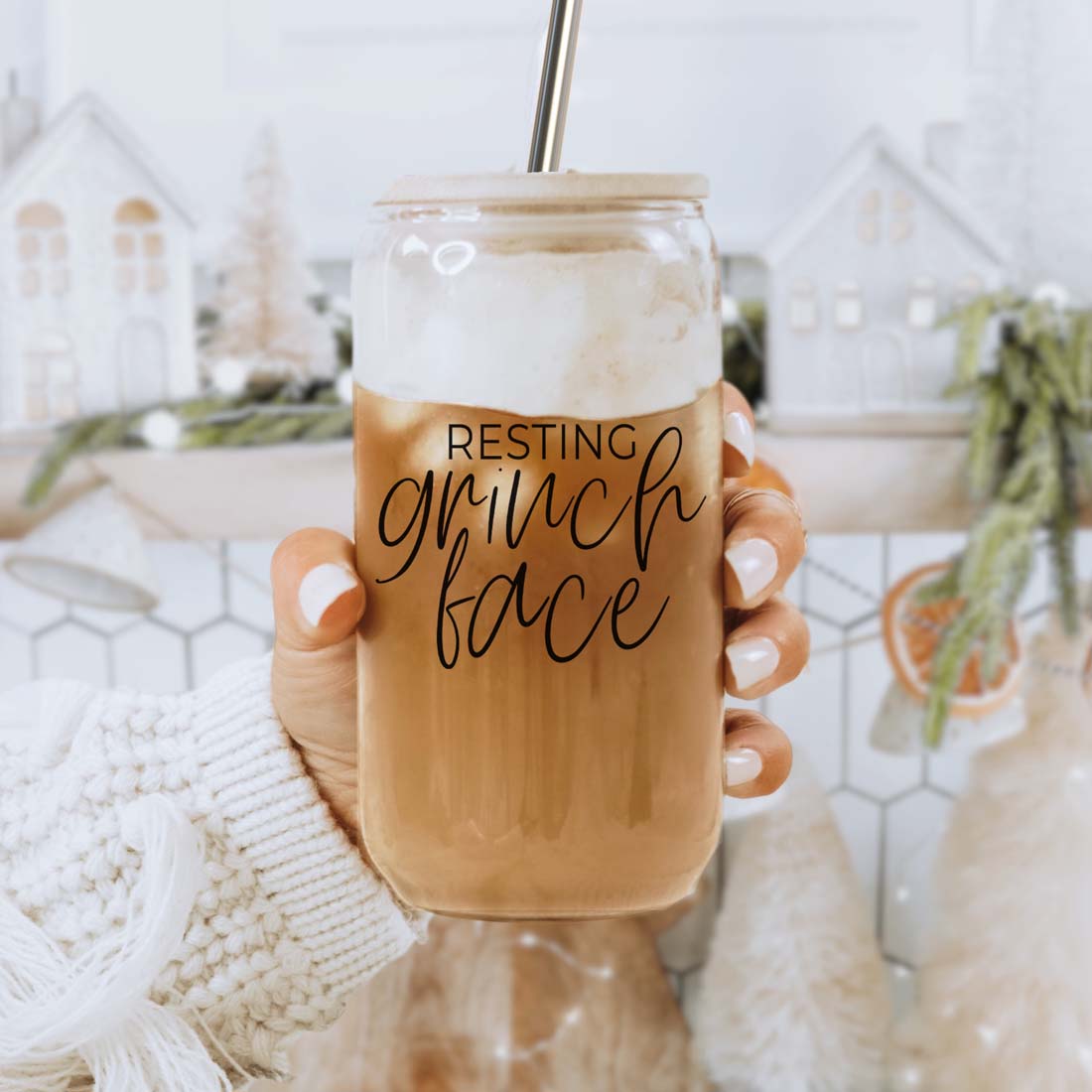 Resting Grinch Face Glass Cup