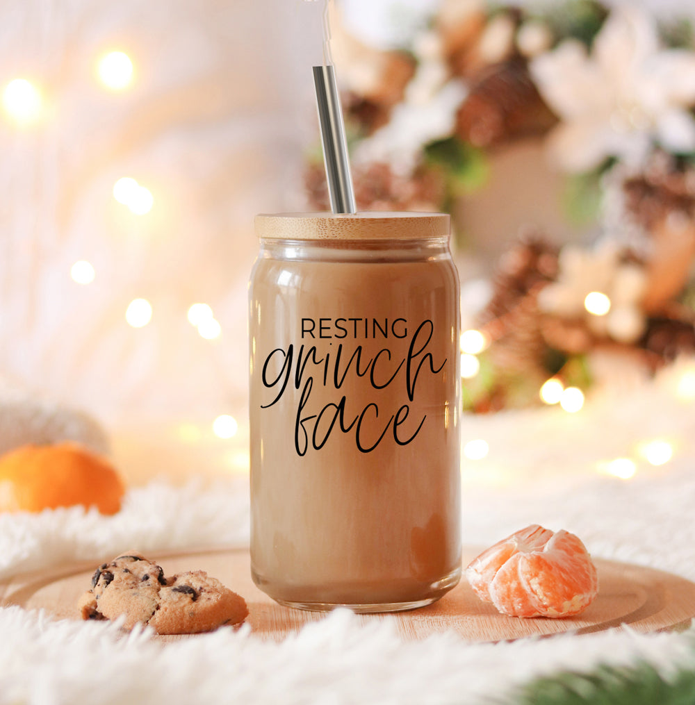 Resting Grinch Face Glass Cup