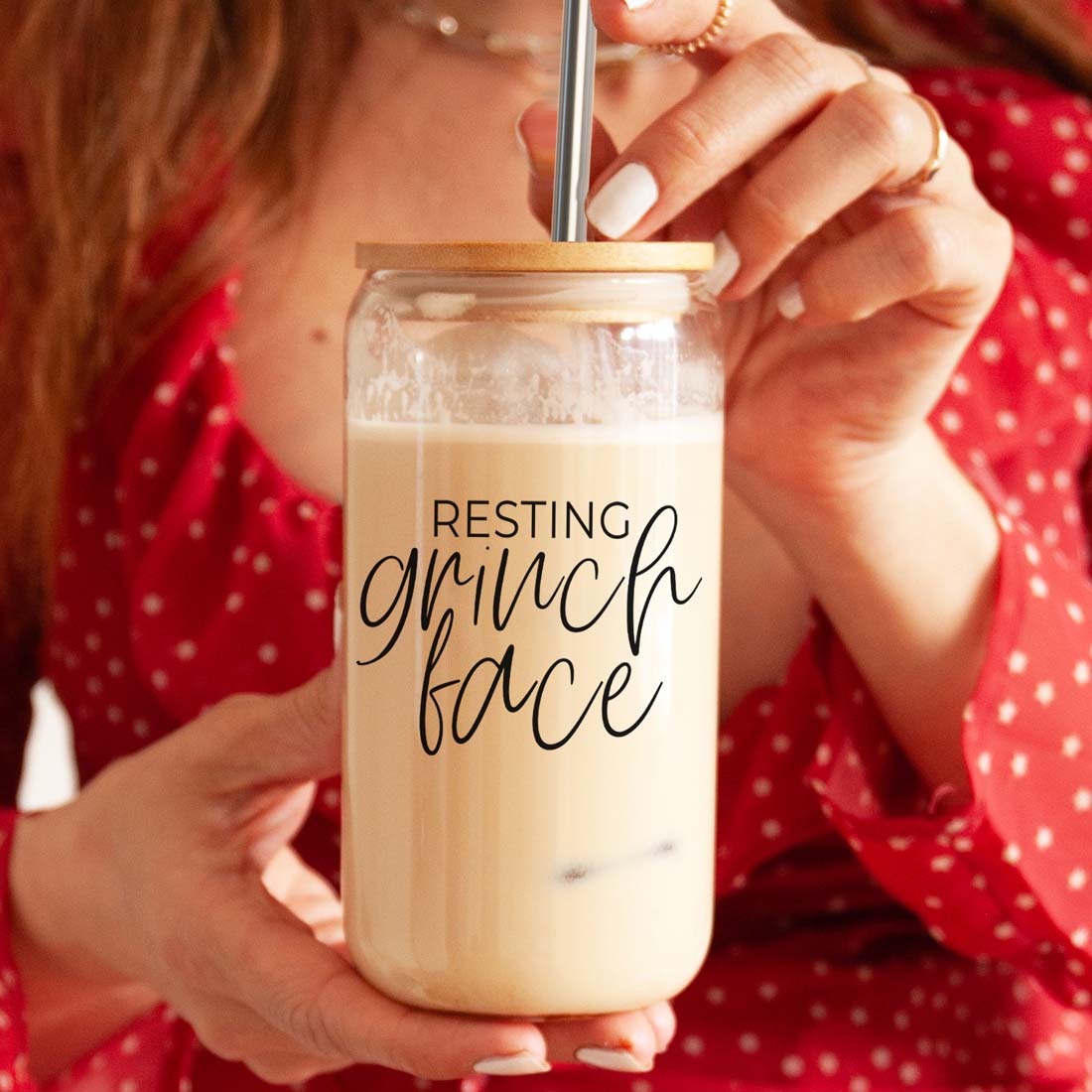 Resting Grinch Face Glass Cup
