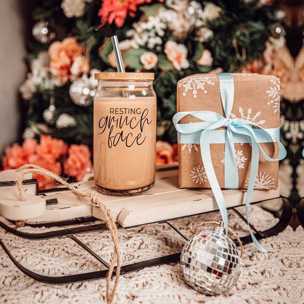 Resting Grinch Face Glass Cup