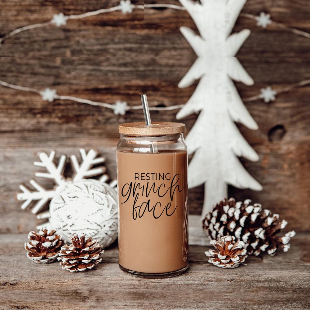 Resting Grinch Face Glass Cup