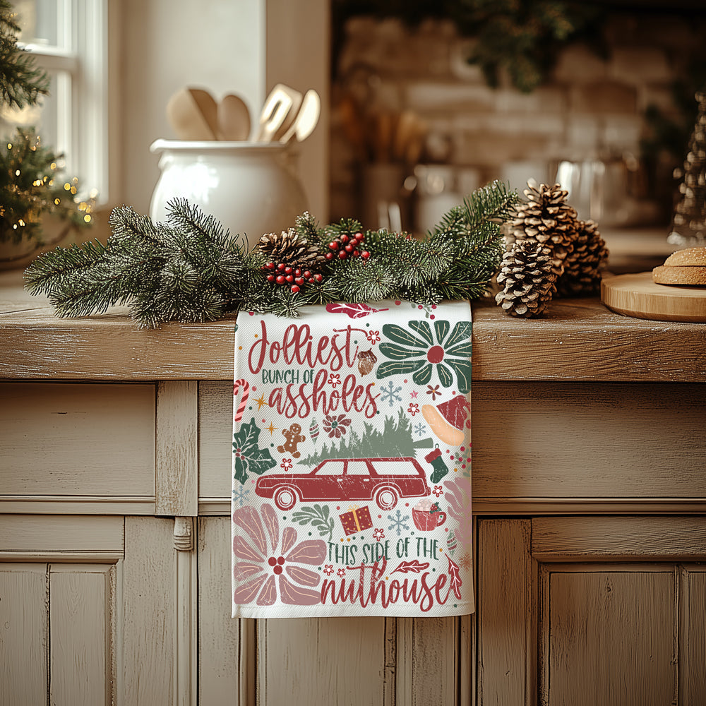 Nostalgic Christmas home decor gift
Vintage holiday kitchen decor towel
Christmas tree farm kitchen towel design