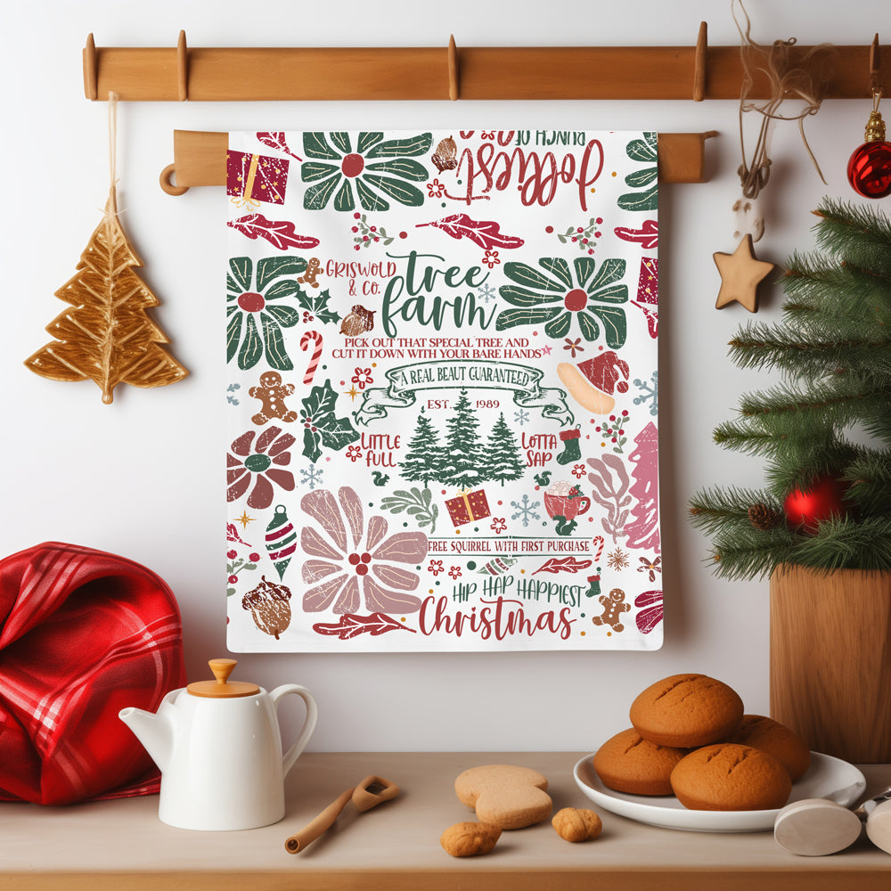 Christmas tree cutting kitchen towel design
Holiday tree hunting kitchen accessories
Christmas tree farm experience kitchen towel
