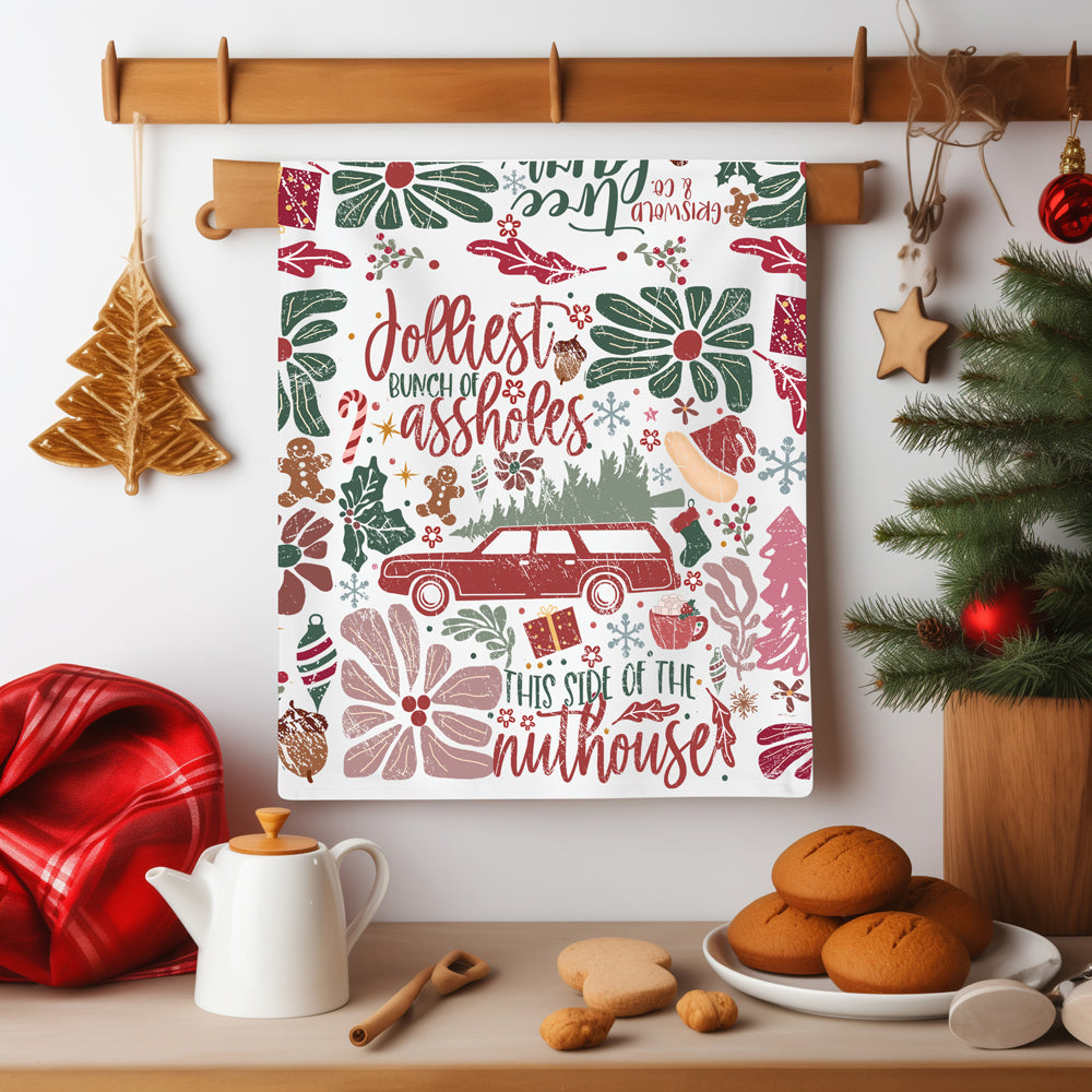 Holiday family chaos kitchen towel
Christmas vacation disaster kitchen decor
Holiday family tradition kitchen towel gift