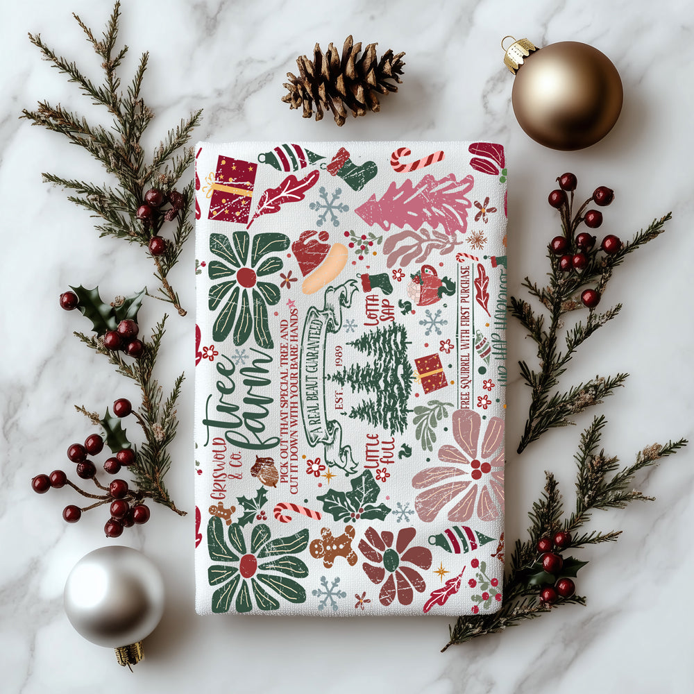 Christmas kitchen towel flour sack cotton
Tree farm Christmas kitchen towel design
Holiday kitchen accessories Griswold