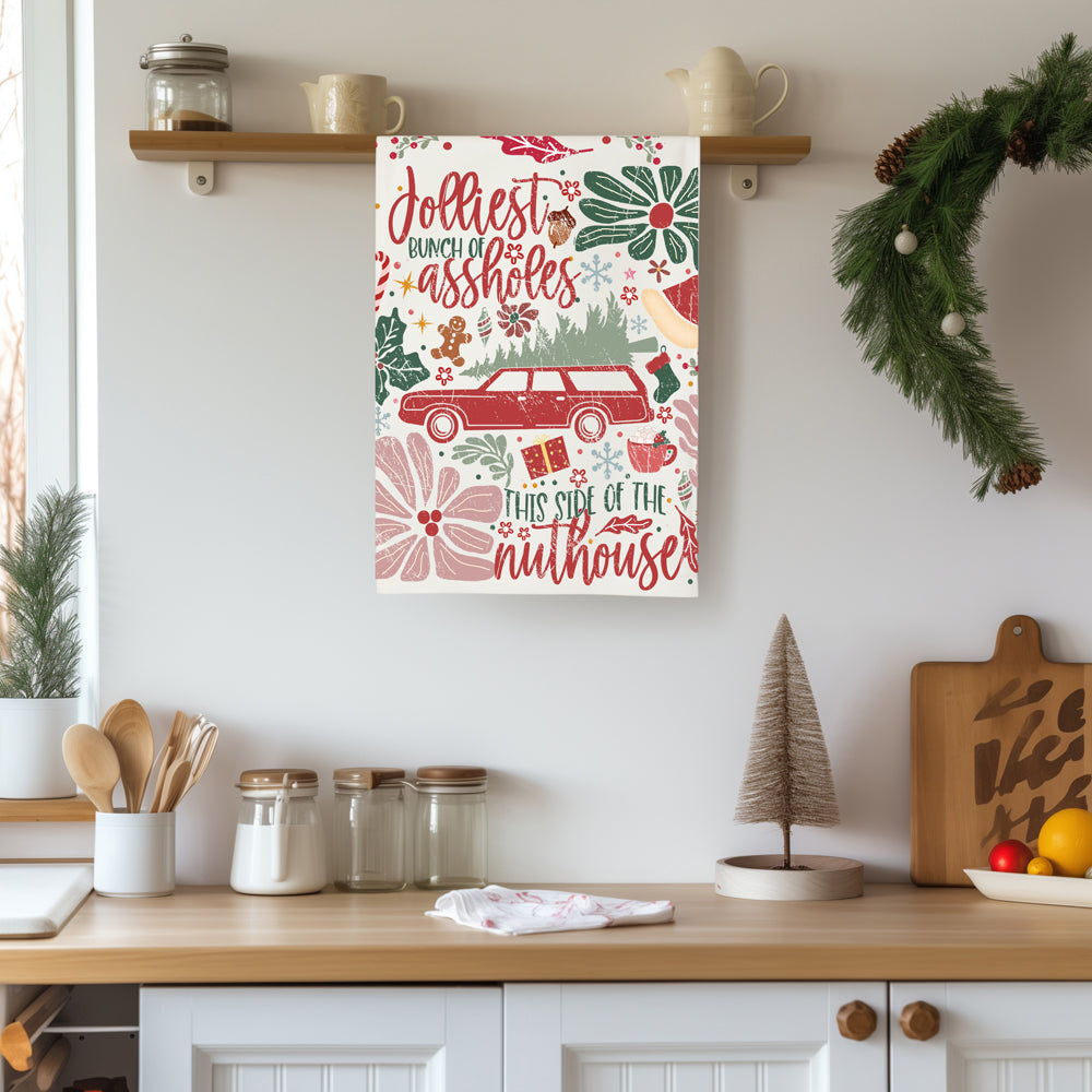 Nostalgic Christmas home decor gift
Vintage holiday kitchen decor towel
Christmas tree farm kitchen towel design