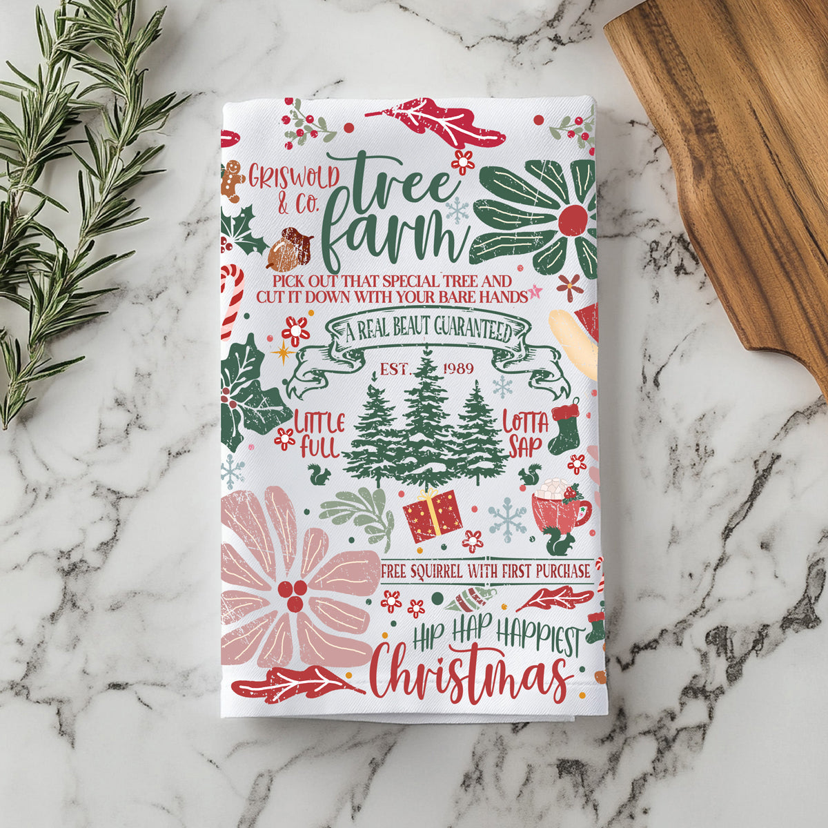 Christmas vacation kitchen towel cotton
Vintage Christmas kitchen towel tree farm
Holiday kitchen decor towel Griswold