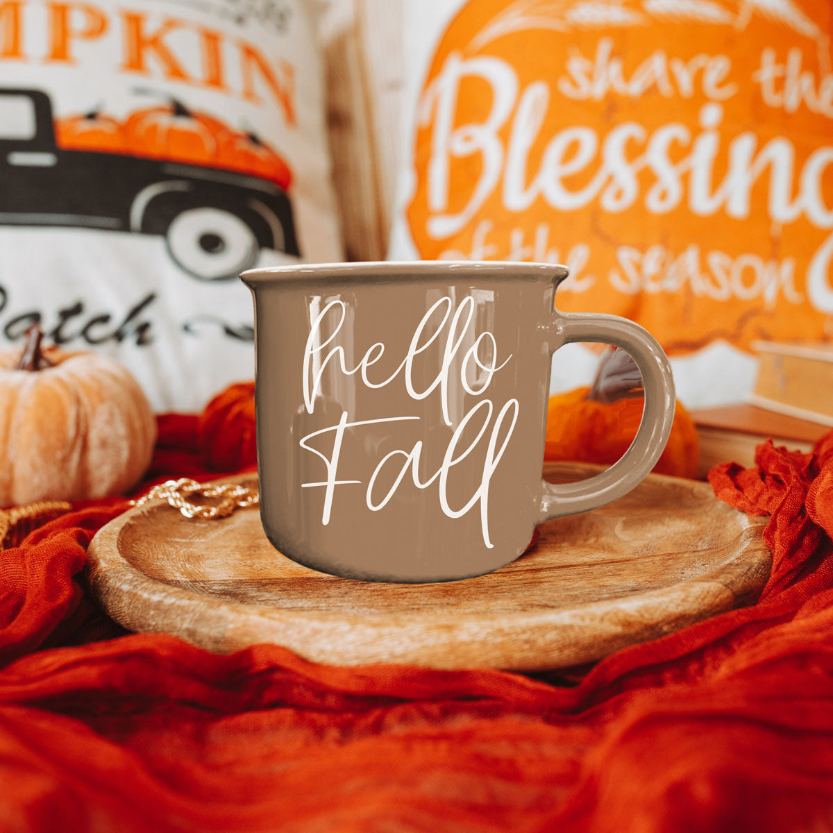 hello fall coffee mug for fall obsessed women
hello fall mug styled for thanksgiving breakfast
hello fall mug with whipped cream pumpkin latte
