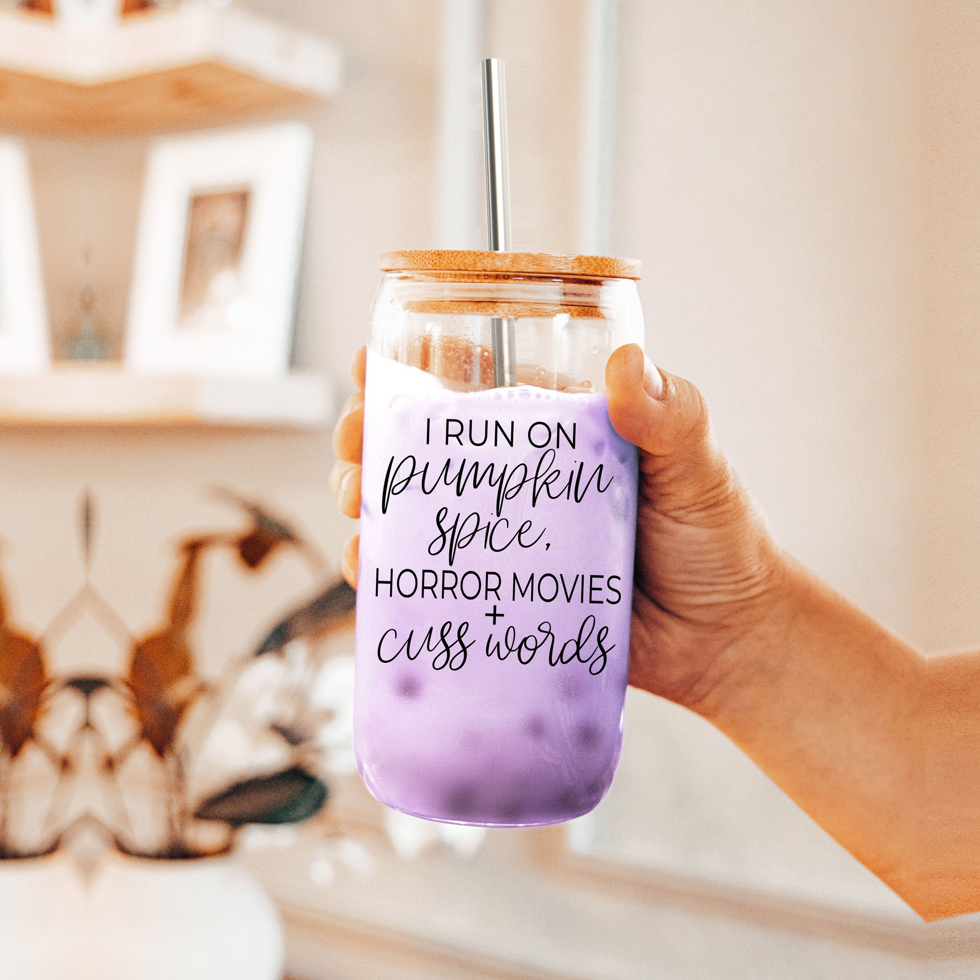 halloween tumbler cup with bamboo lid and reusable straws
