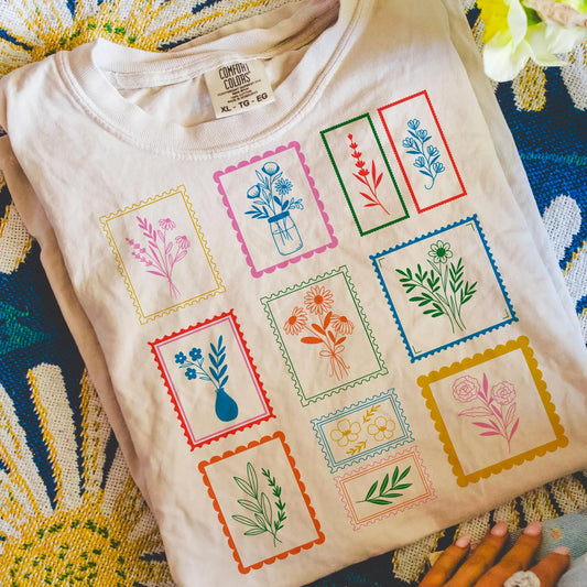 Whimsical Flower Postage Stamps Tee/Sweatshirt