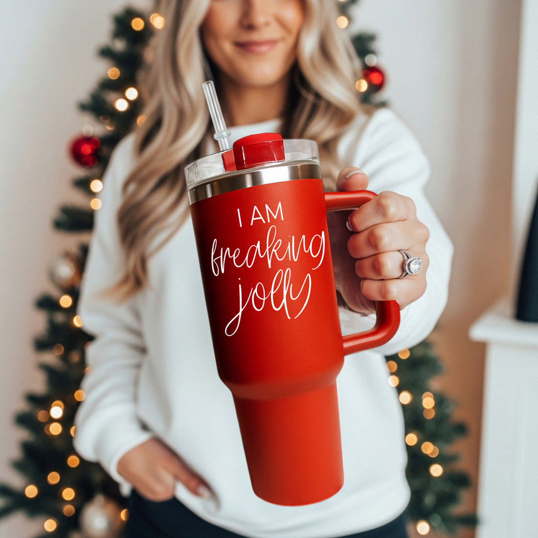Unique Christmas tumbler design - I am freaking jolly red green 40oz
Custom Christmas tumbler - I am freaking jolly holiday 40oz
Personalized holiday tumbler - I am freaking jolly Christmas red green
Travel coffee mug for mom