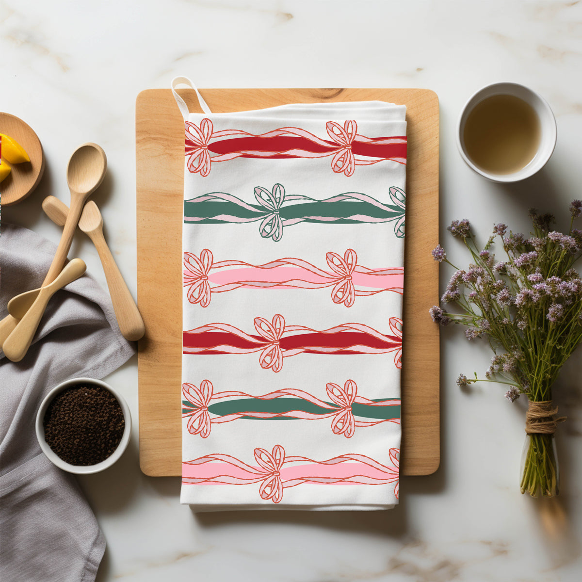 Christmas kitchen towel elegant bow
Christmas bow kitchen towel design
Holiday ribbon kitchen towel cotton