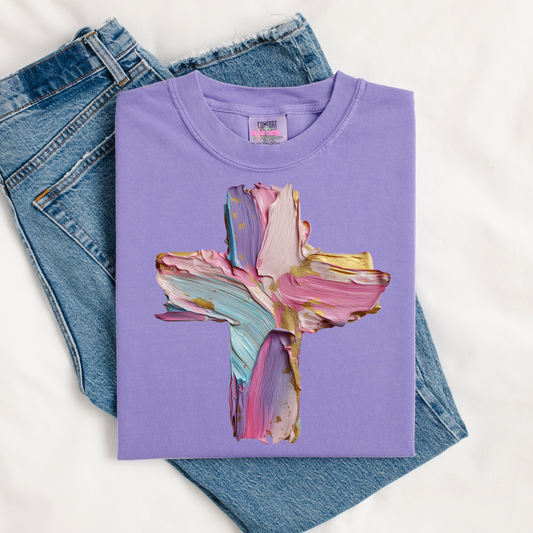 Painted Faith Cross Graphic Tee or Crewneck Sweatshirt