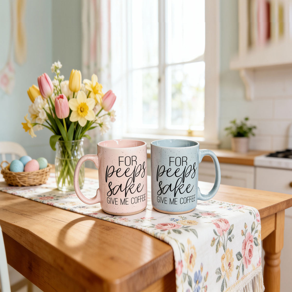 Easter 2026
 gift ideas for adults who love coffee
pastel blue easter coffee cup
peeps sake coffee mug design
double sided easter mug
microwave safe easter cup
easter morning surprise
spring coffee lover present