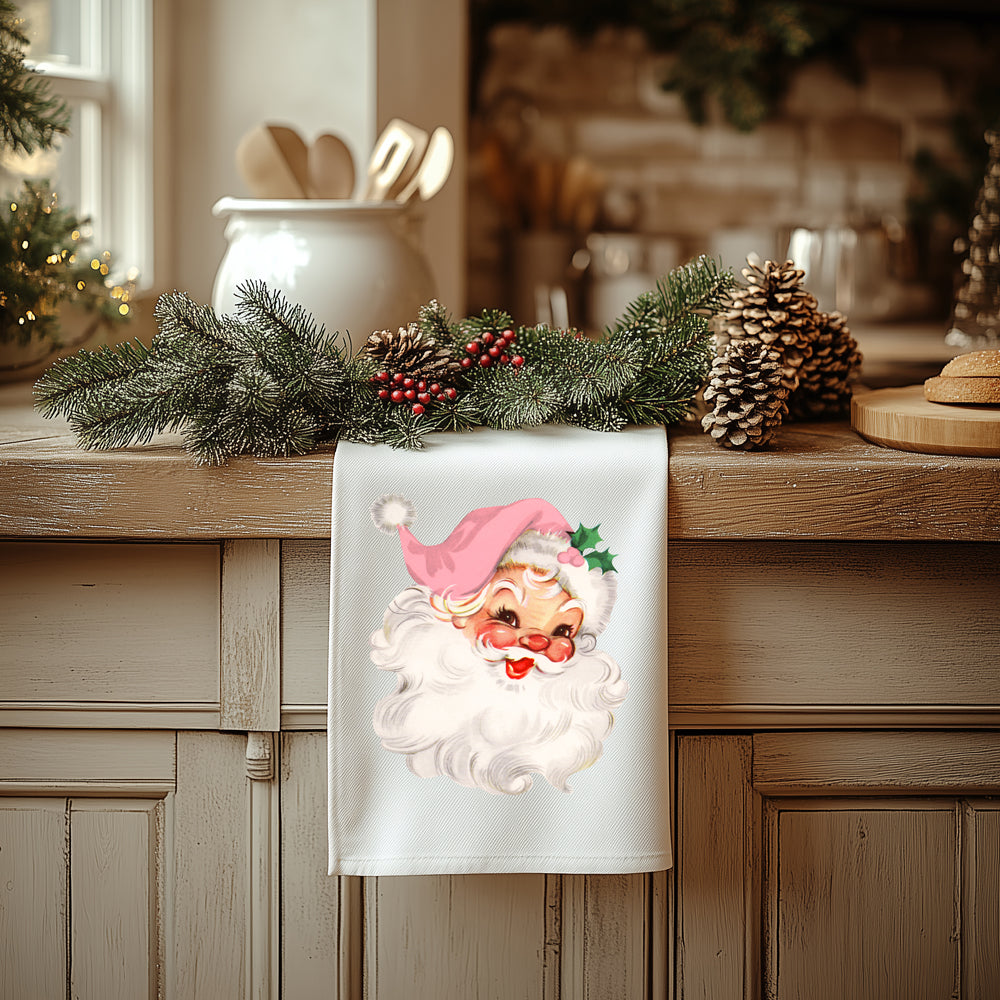 Pink Santa kitchen towel Christmas gift
Vintage Santa kitchen towel gift idea
Pink Christmas kitchen decor gift ready
Vintage Santa kitchen towel hostess gift