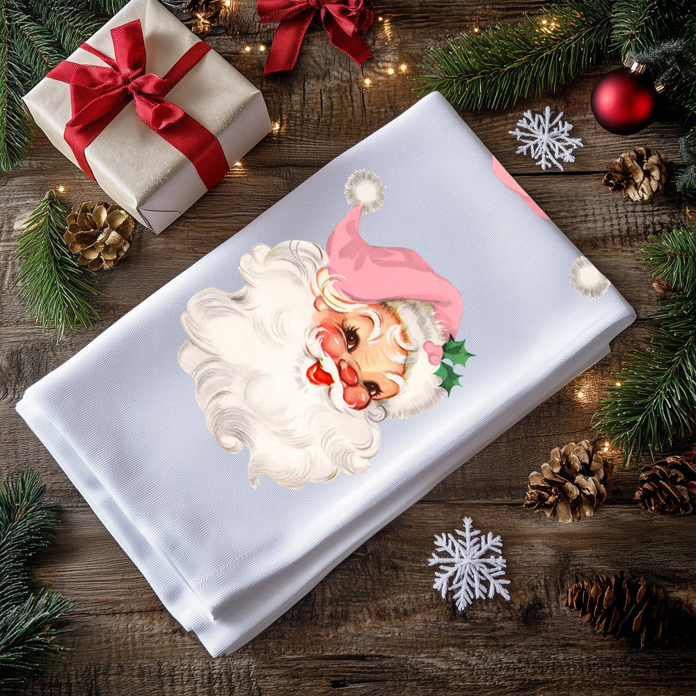 Hot selling pink Christmas kitchen towel
Pink Santa kitchen towel while supplies last
Vintage Santa kitchen decor limited time
Christmas pink Santa towel seasonal