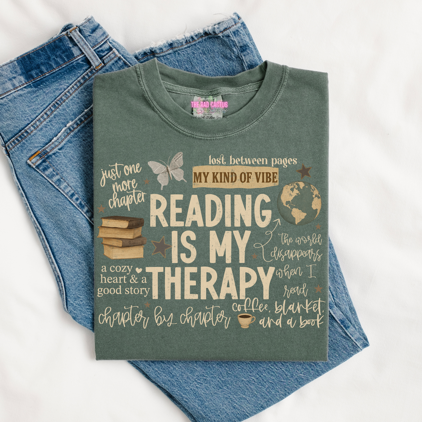Reading Is My Therapy Tan Ink Graphic Tee or Crewneck Sweatshirt