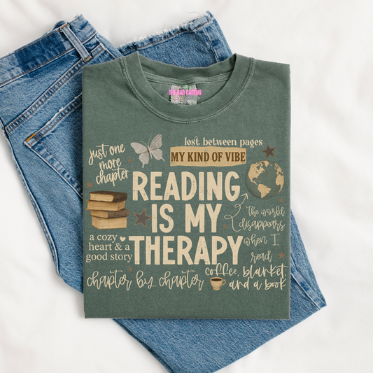 Reading Is My Therapy Tan Ink Graphic Tee or Crewneck Sweatshirt