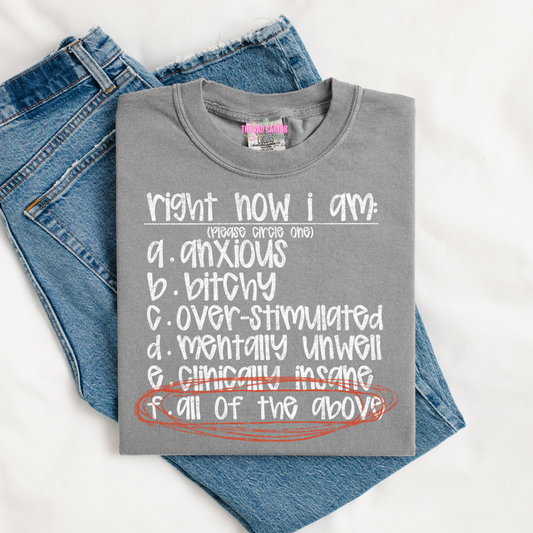 Right Now I Am White Ink Graphic Tee or Crewneck Sweatshirt