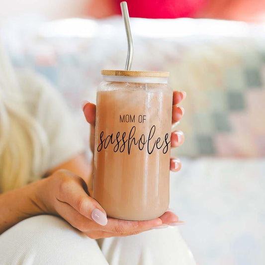Mom of Sassholes Glass Cup