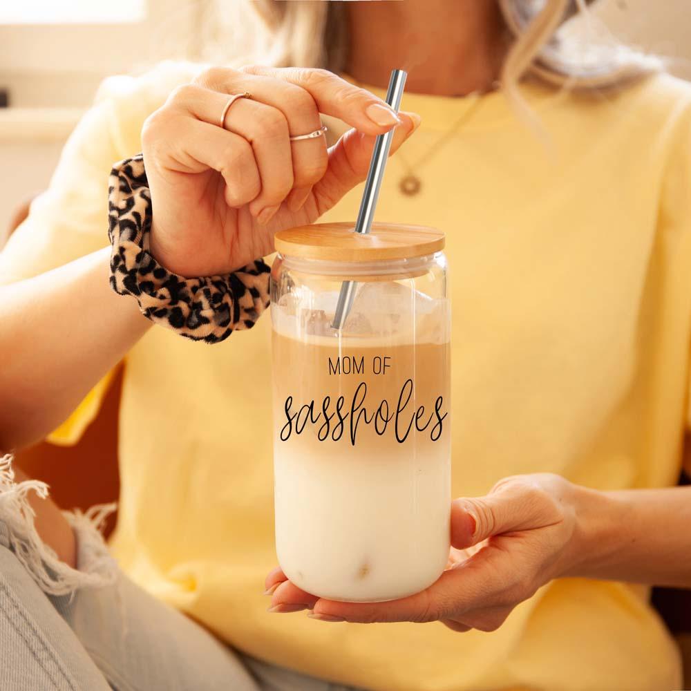Mom of Sassholes Glass Cup