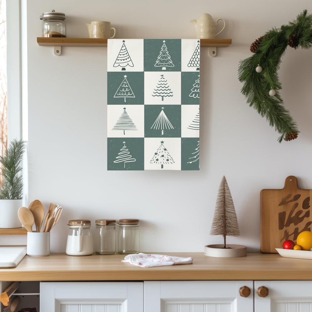 Farmhouse holiday kitchen towel
Modern farmhouse Christmas kitchen towel
Contemporary Christmas tree kitchen decor