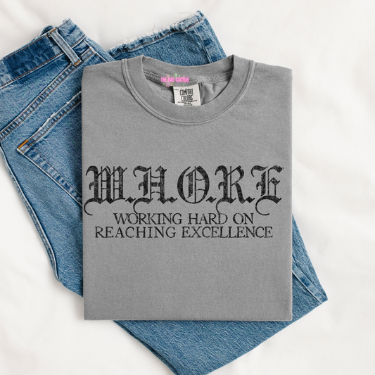 Working Hard On Reaching Excellence Black Ink Graphic Tee or Crewneck Sweatshirt
