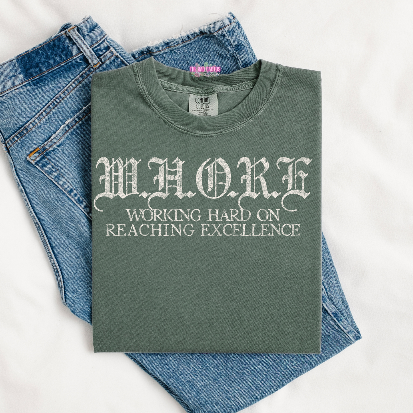 Working Hard On Reaching Excellence Cream Ink Graphic Tee or Crewneck Sweatshirt