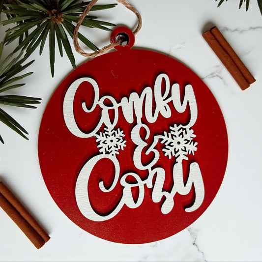Comfy & Cozy Wooden Ornament Decoration with string. 
red christmas tree decor
white and red christmas tree decor