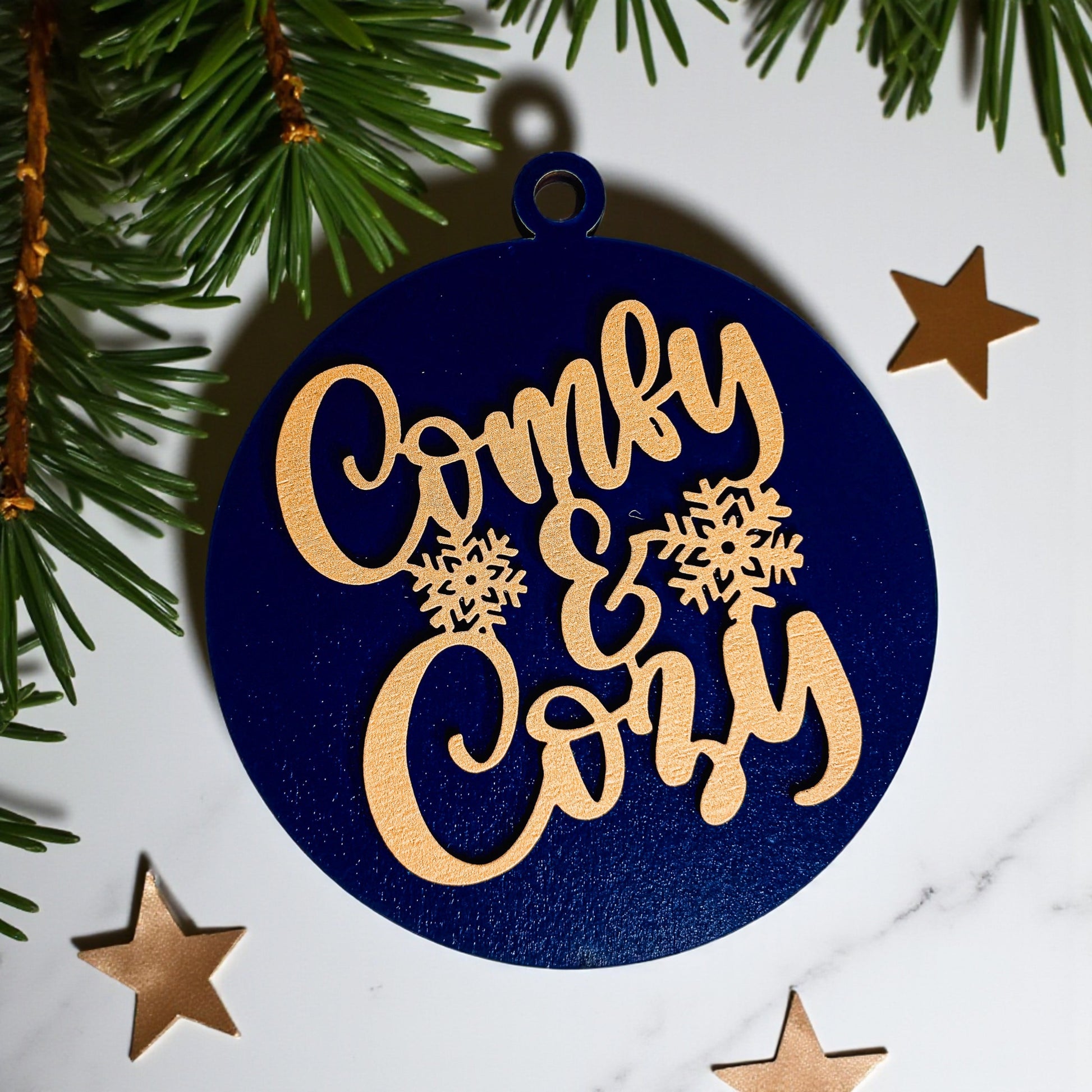 Blue and gold Christmas Tree Ornaments Wooden Handmade. 
Classic Christmas Tree Decoration
Custom wood ornaments